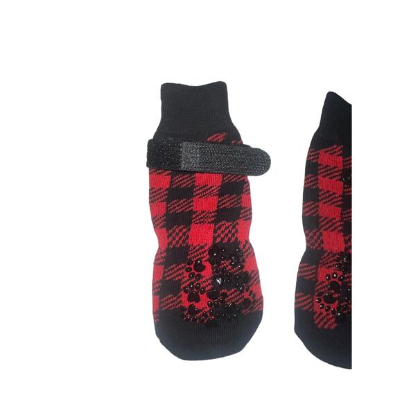4-Piece Adjustable Non-Slip protective Dog Socks Plaid-Nylon/Cotton - Picture 2 of 8